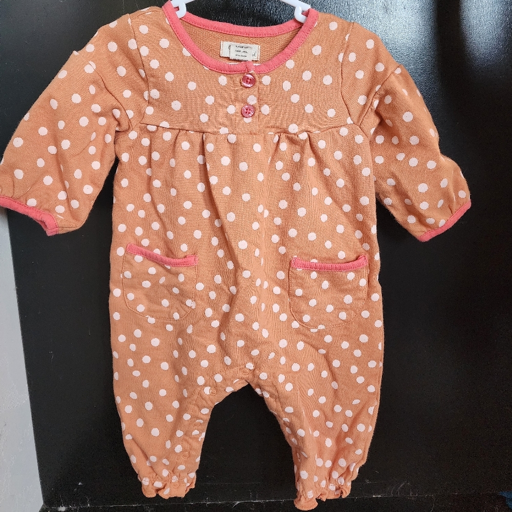 Curious by Peek Orange Polka Dot Romper 6-9m